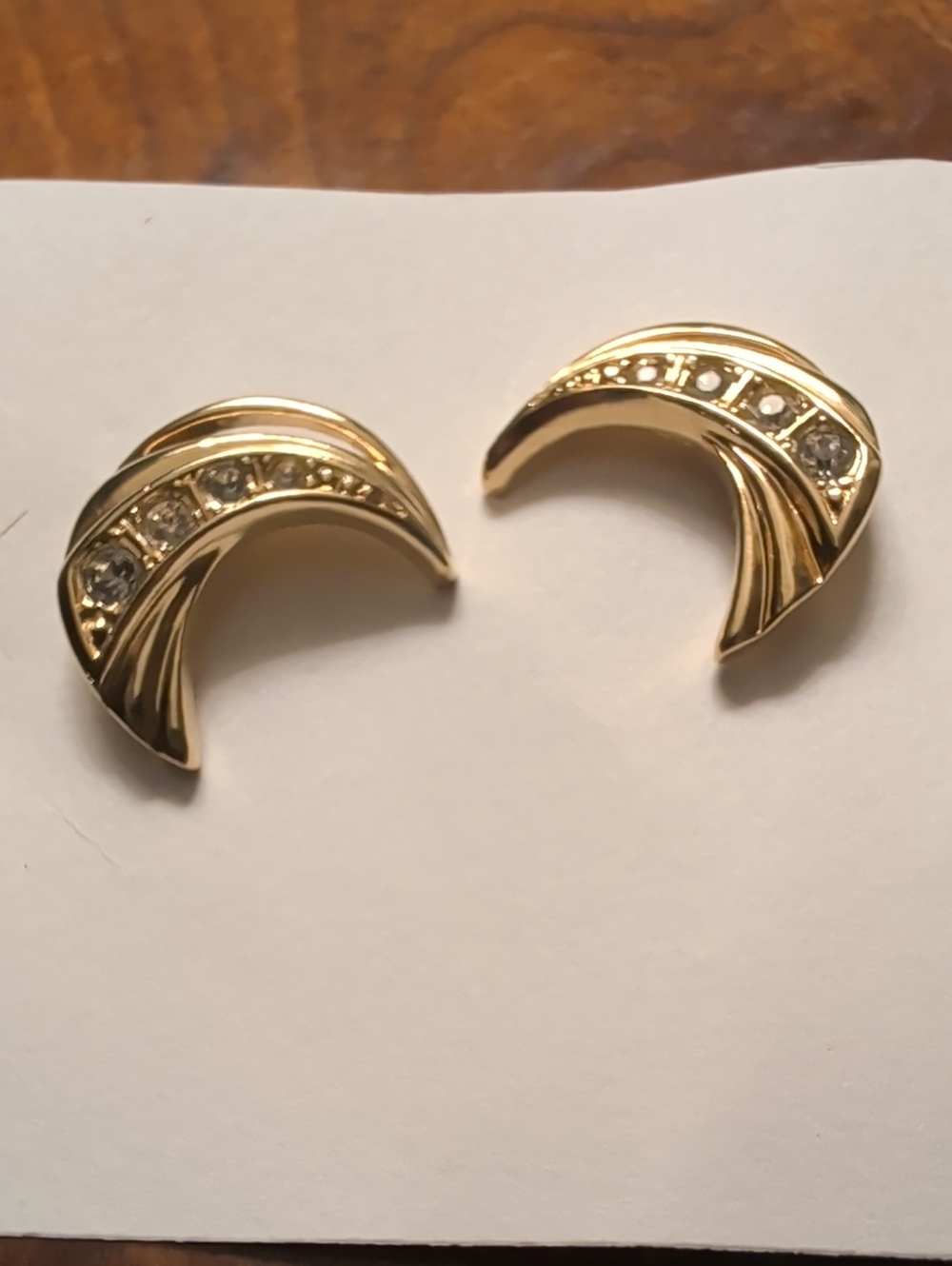 Vintage Avon Earrings Crescent Moon Gold tone rhinestone post glamour